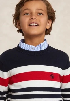 New River Woods Custom fit katoenen gestreepte trui navy -