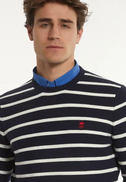 Discount River Woods Custom fit katoenen gestreepte trui navy/wit -