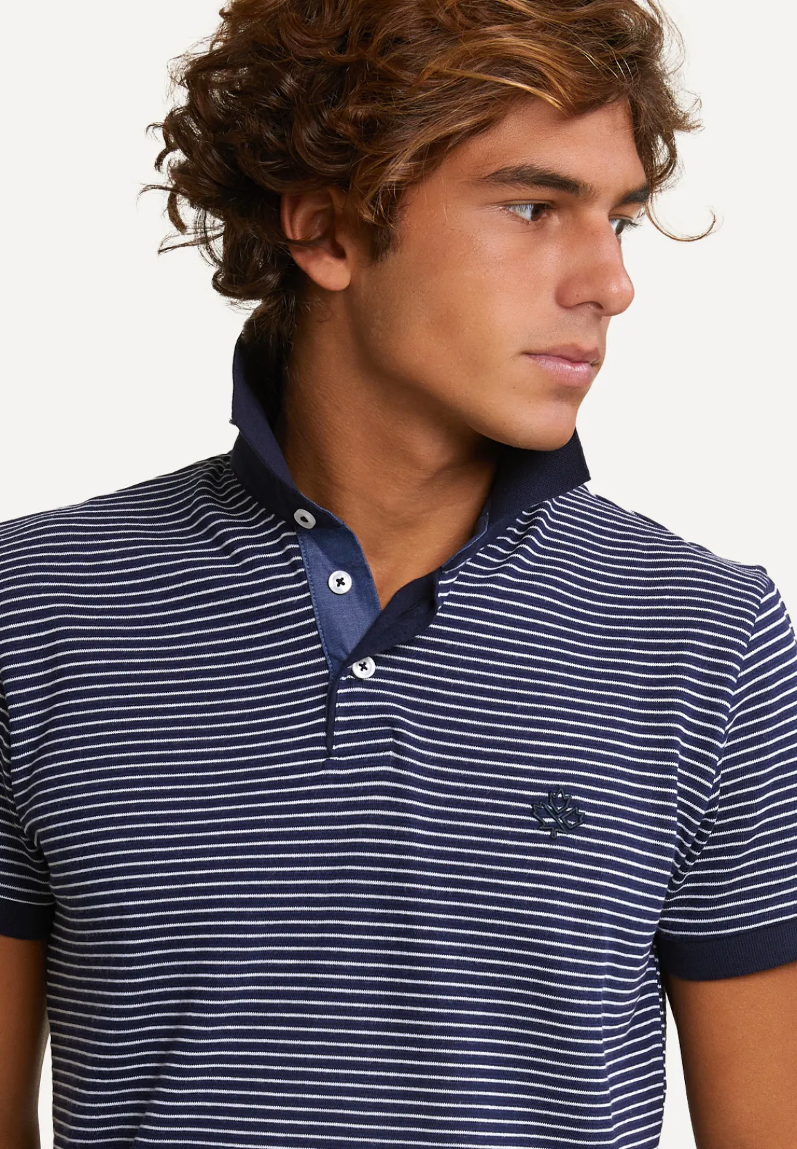 Sale River Woods Custom fit katoenen gestreepte polo korte mouwen navy -