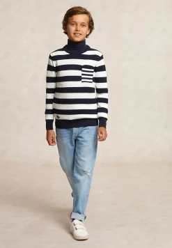Discount River Woods Custom fit katoenen gestreepte trui navy/wit -