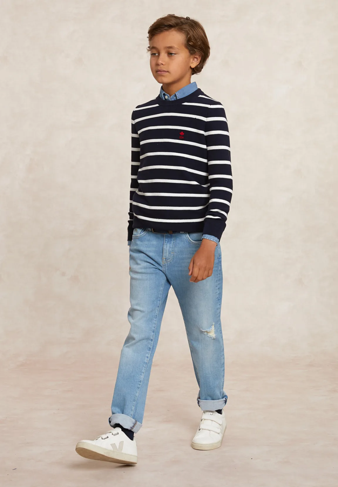 Sale River Woods Custom fit katoenen gestreepte trui navy/wit -