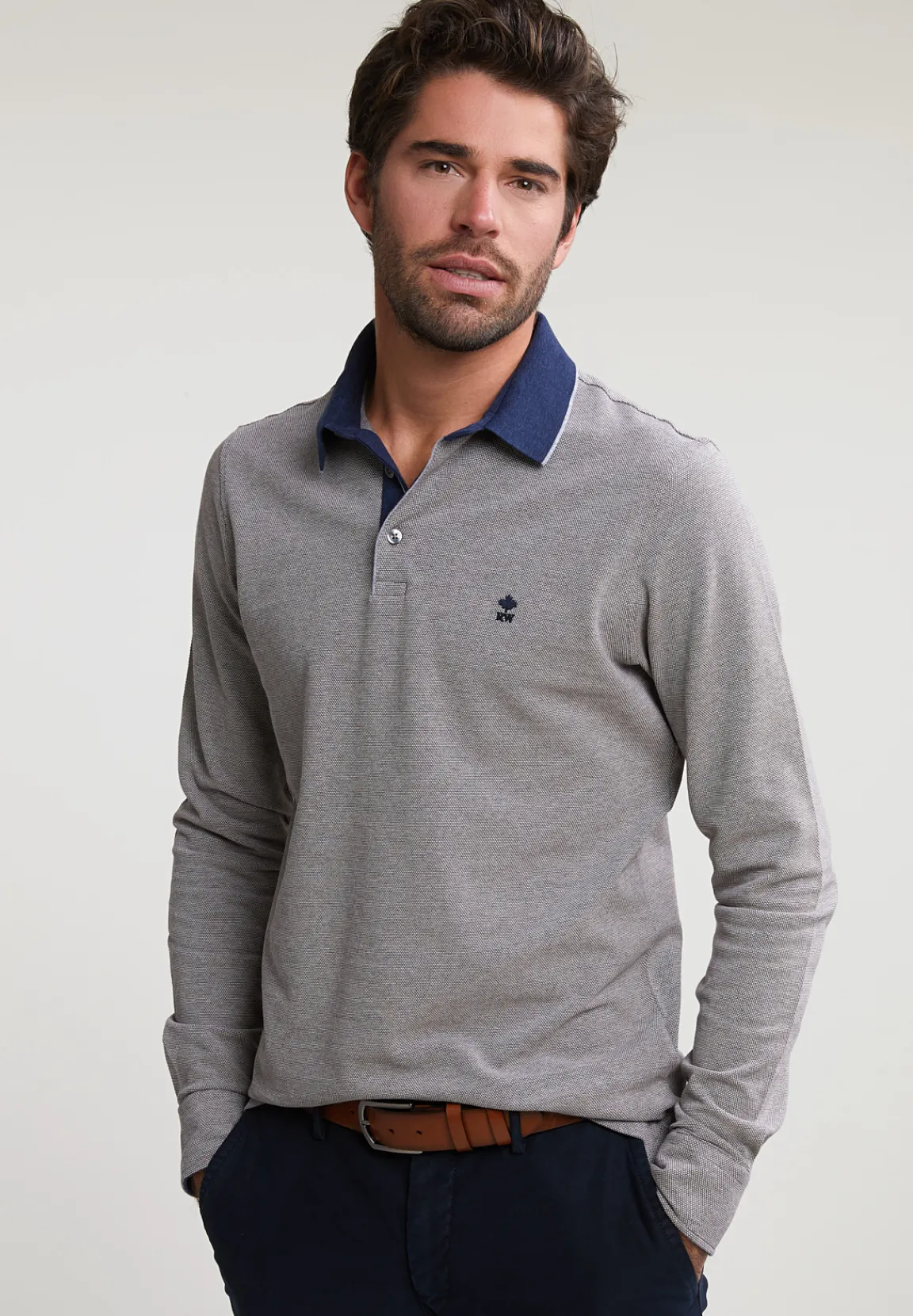 Online River Woods Custom fit katoenen polo inox mix -
