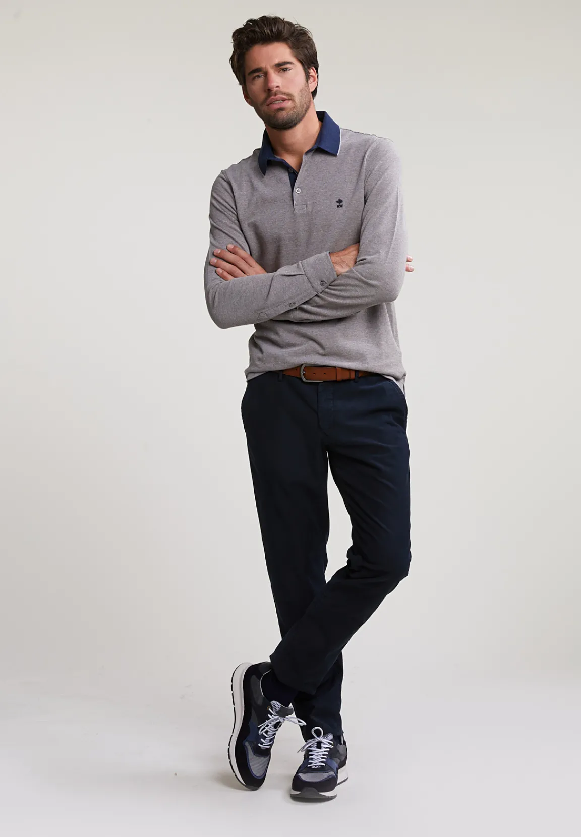 Online River Woods Custom fit katoenen polo inox mix -