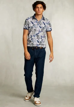 New River Woods Custom fit katoenen polo bloemenprint dark oyster mix -