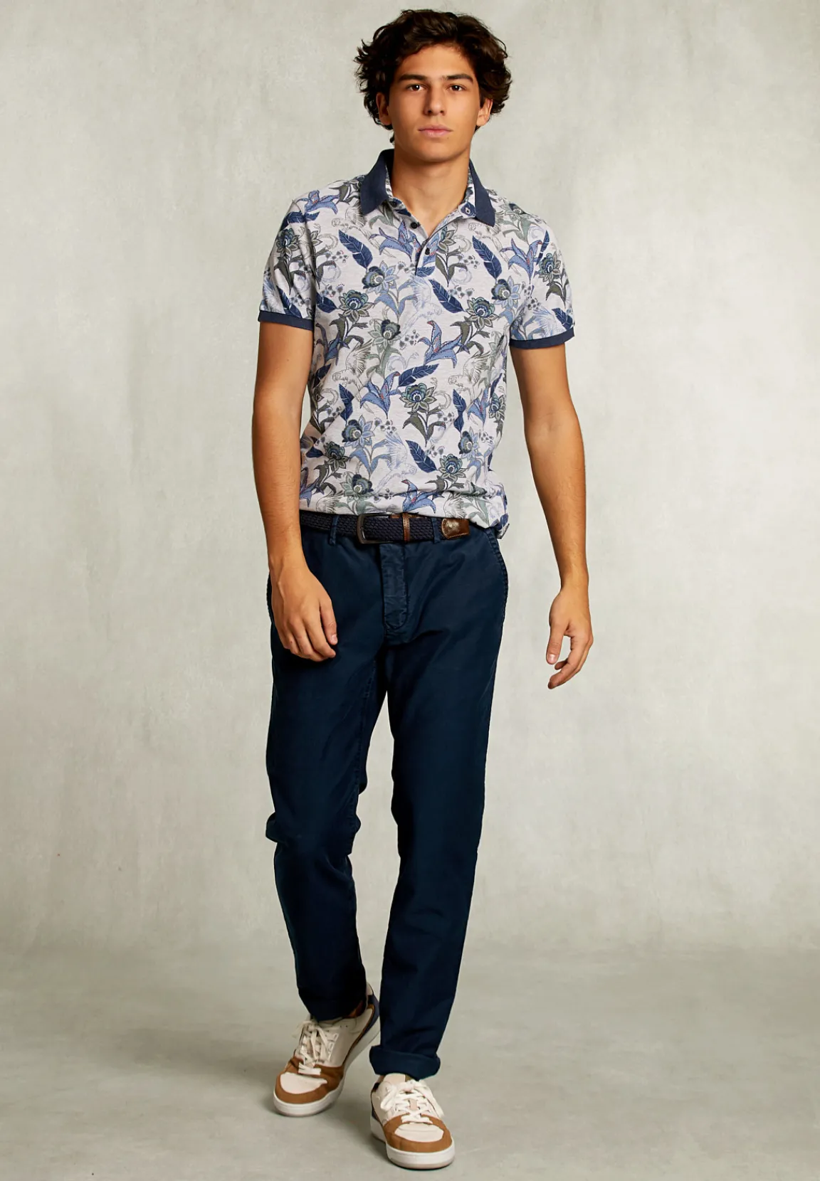 New River Woods Custom fit katoenen polo bloemenprint dark oyster mix -