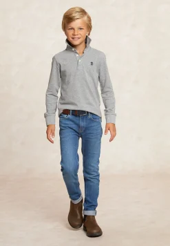 Online River Woods Custom fit katoenen polo mid grey mix -