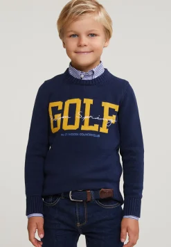 Outlet River Woods Custom fit katoenen trui ronde hals navy -