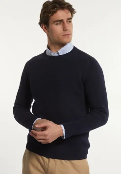 Discount River Woods Custom fit katoenen trui ronde hals navy -