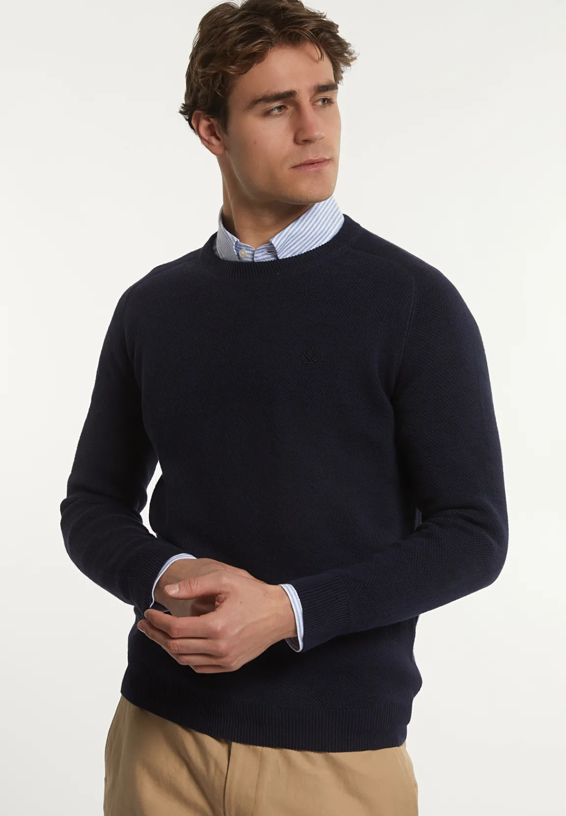 Discount River Woods Custom fit katoenen trui ronde hals navy -