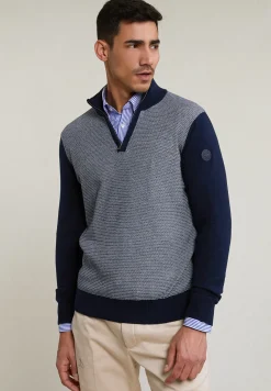 Hot River Woods Custom fit katoenen trui opstaande kraag navy -