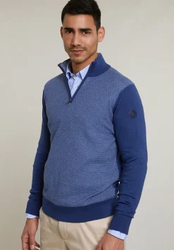 Outlet River Woods Custom fit katoenen trui opstaande kraag dk hamptons blue -
