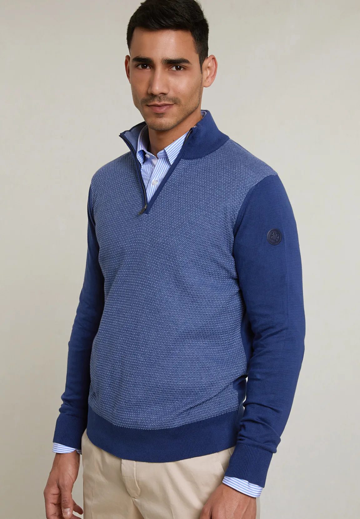 Outlet River Woods Custom fit katoenen trui opstaande kraag dk hamptons blue -