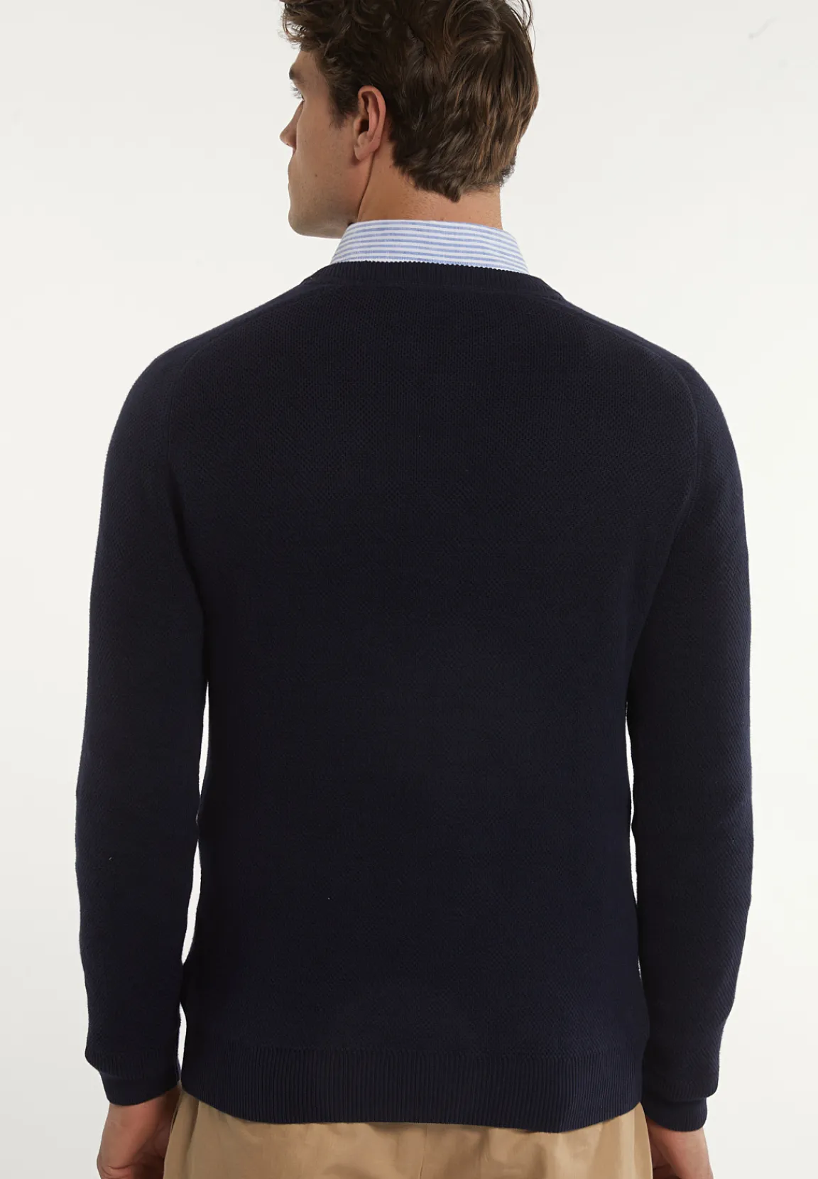 Discount River Woods Custom fit katoenen trui ronde hals navy -