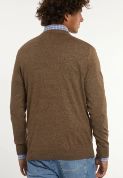 Discount River Woods Custom fit katoenen trui ronde hals tabacco mix -
