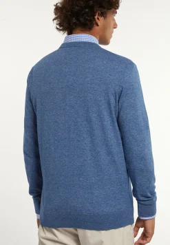 New River Woods Custom fit katoenen trui ronde hals denim mix -