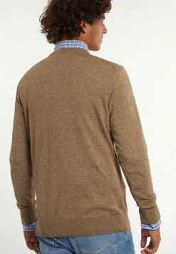 New River Woods Custom fit katoenen trui ronde hals camel mix -