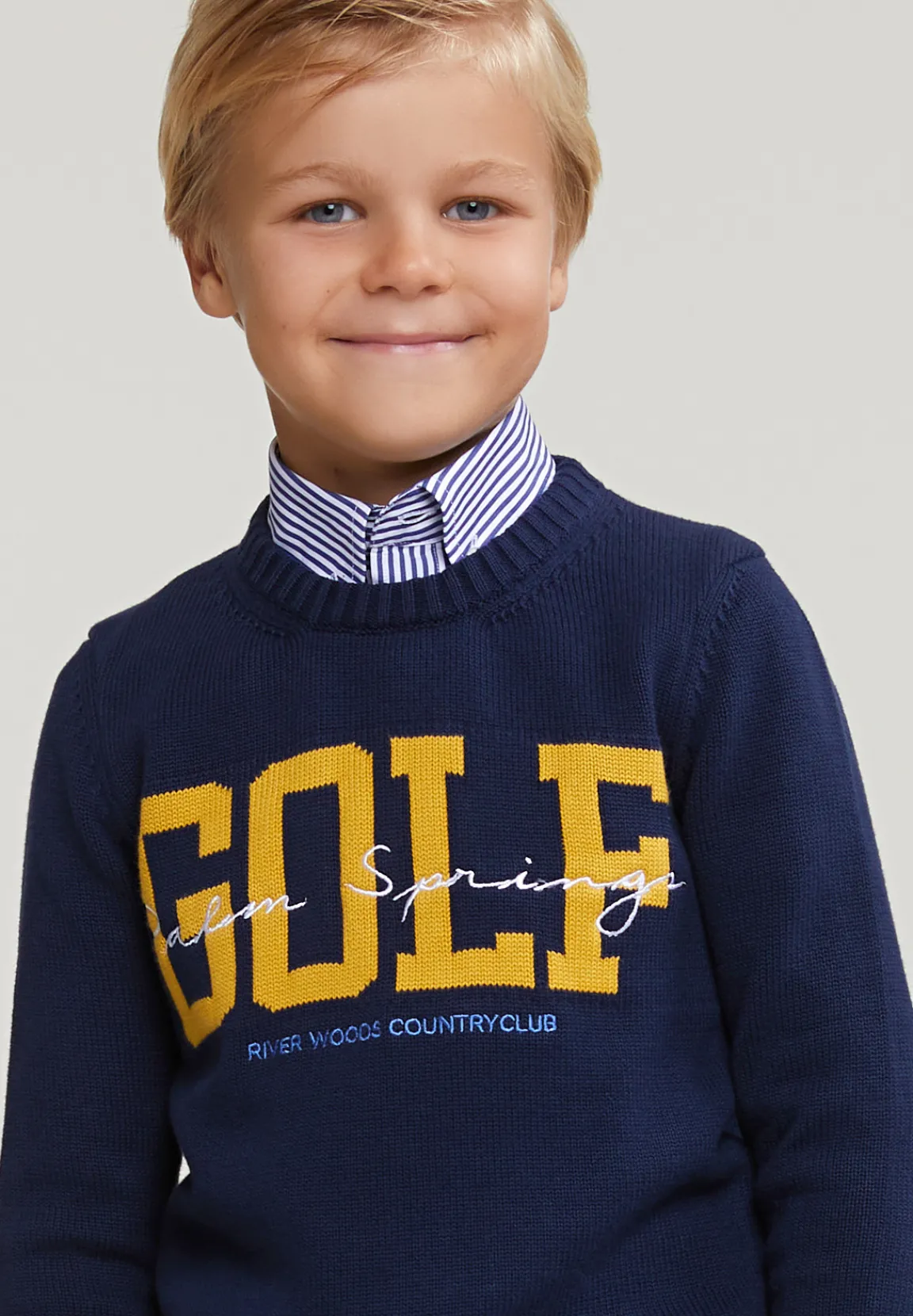Outlet River Woods Custom fit katoenen trui ronde hals navy -