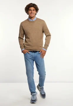 New River Woods Custom fit katoenen trui ronde hals camel mix -