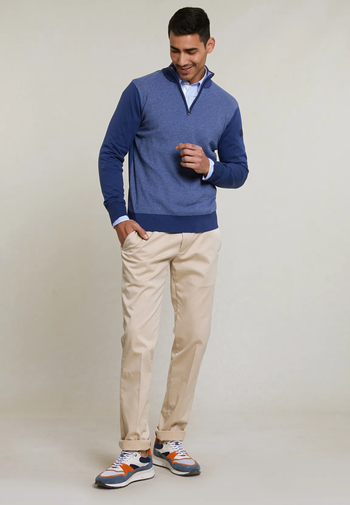 Outlet River Woods Custom fit katoenen trui opstaande kraag dk hamptons blue -
