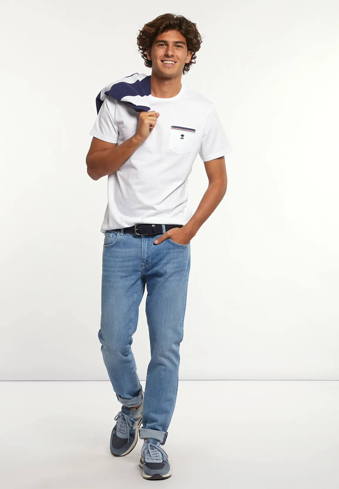 Best River Woods Custom fit katoenen T-shirt borstzak wit -
