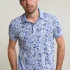 Outlet River Woods Custom fit katoen-linnen gebloemde polo chambray mix -