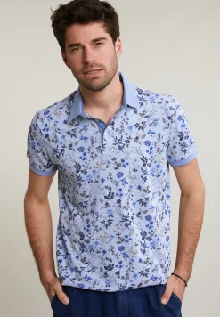 Outlet River Woods Custom fit katoen-linnen gebloemde polo chambray mix -