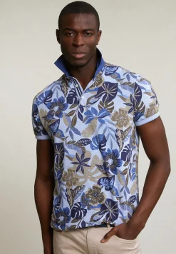 New River Woods Custom fit katoen-linnen gebloemde polo sky mix -