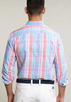 Online River Woods Custom fit katoen-linnen geruit hemd multi -
