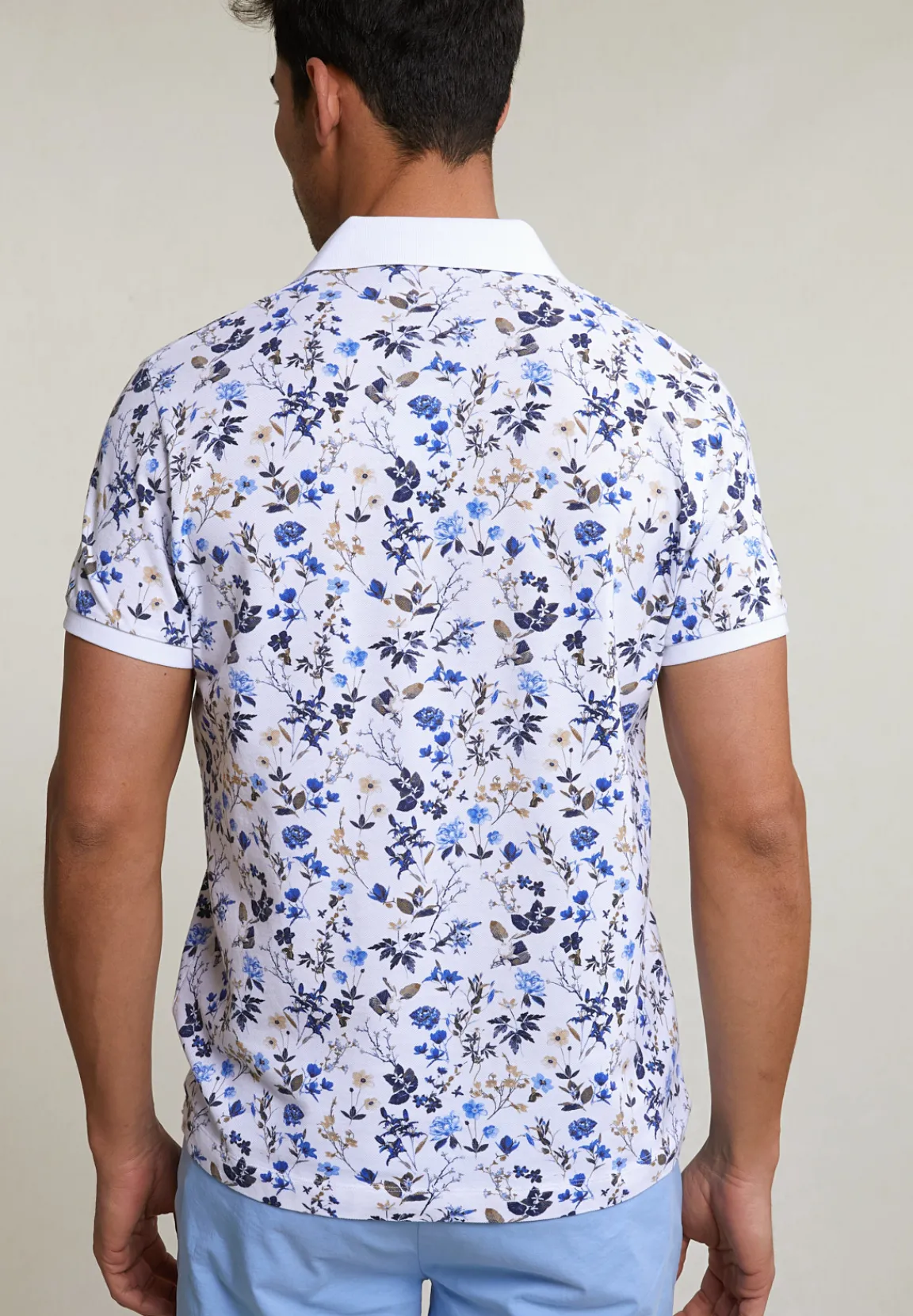 Fashion River Woods Custom fit katoen-linnen gebloemde polo wit -