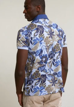 New River Woods Custom fit katoen-linnen gebloemde polo sky mix -