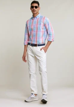 Online River Woods Custom fit katoen-linnen geruit hemd multi -