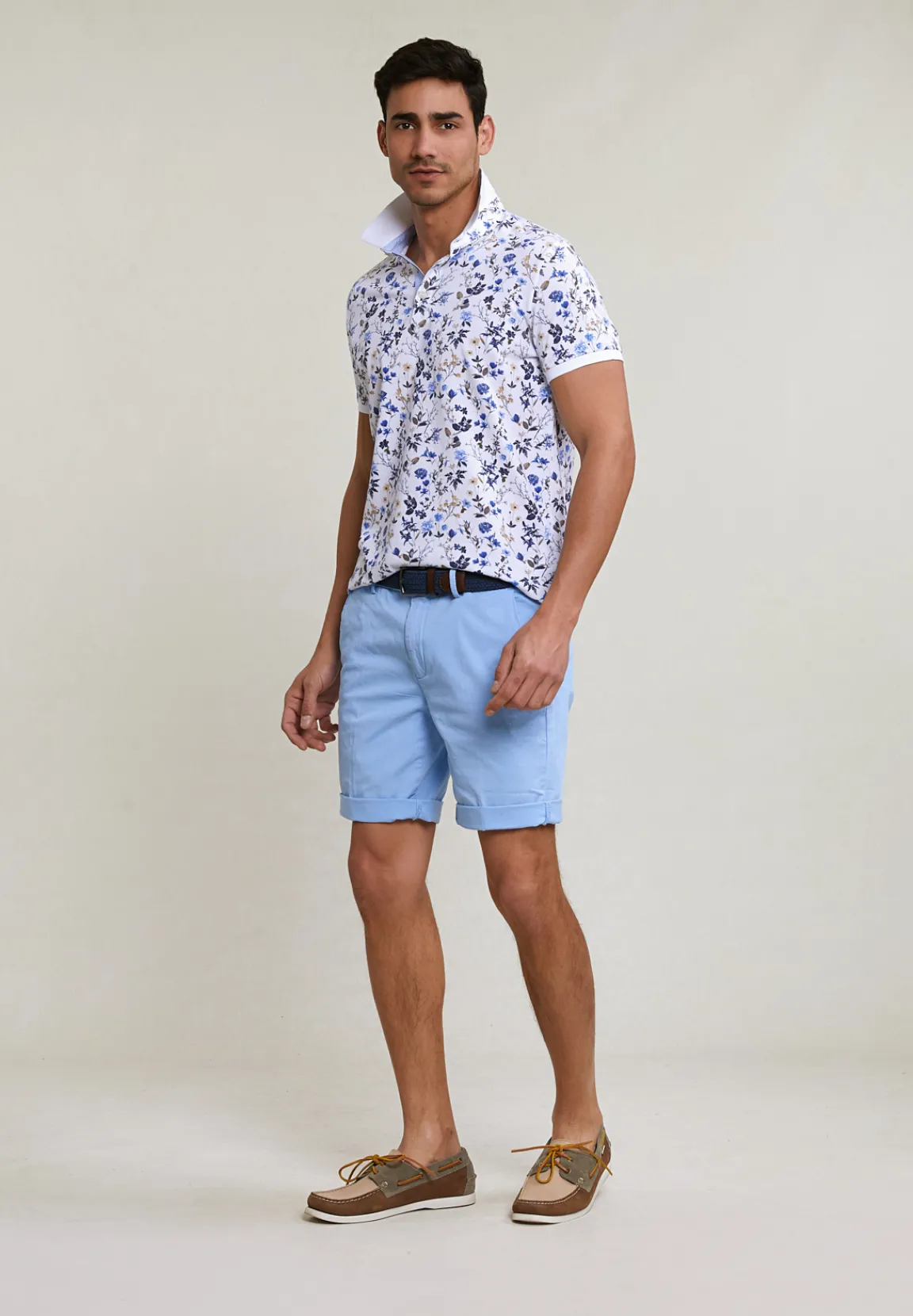 Fashion River Woods Custom fit katoen-linnen gebloemde polo wit -