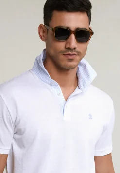 Hot River Woods Custom fit katoen-linnen polo wit -