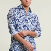 Hot River Woods Custom fit linnen gebloemd hemd blauw/groen -