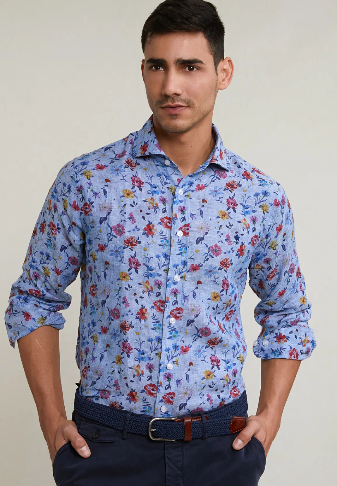 New River Woods Custom fit linnen gebloemd hemd multi -