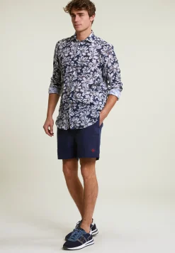 Hot River Woods Custom fit linnen gebloemd hemd bruin/blauw -