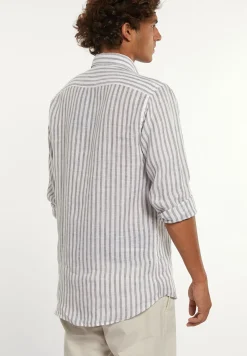 Discount River Woods Custom fit linnen gestreept hemd bruin/wit -