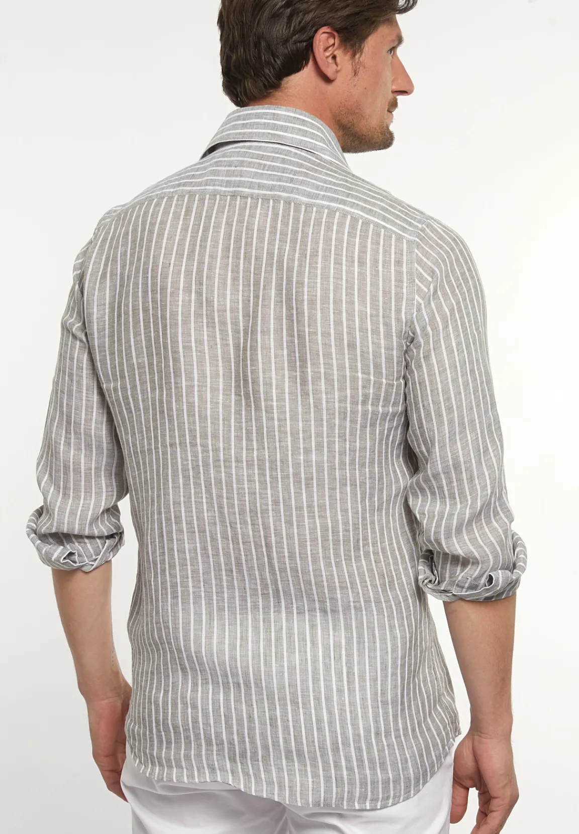 Hot River Woods Custom fit linnen gestreept hemd bruin/wit -