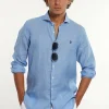 Hot River Woods Custom fit linnen hemd blauw -