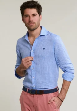 Best River Woods Custom fit linnen hemd blauw -