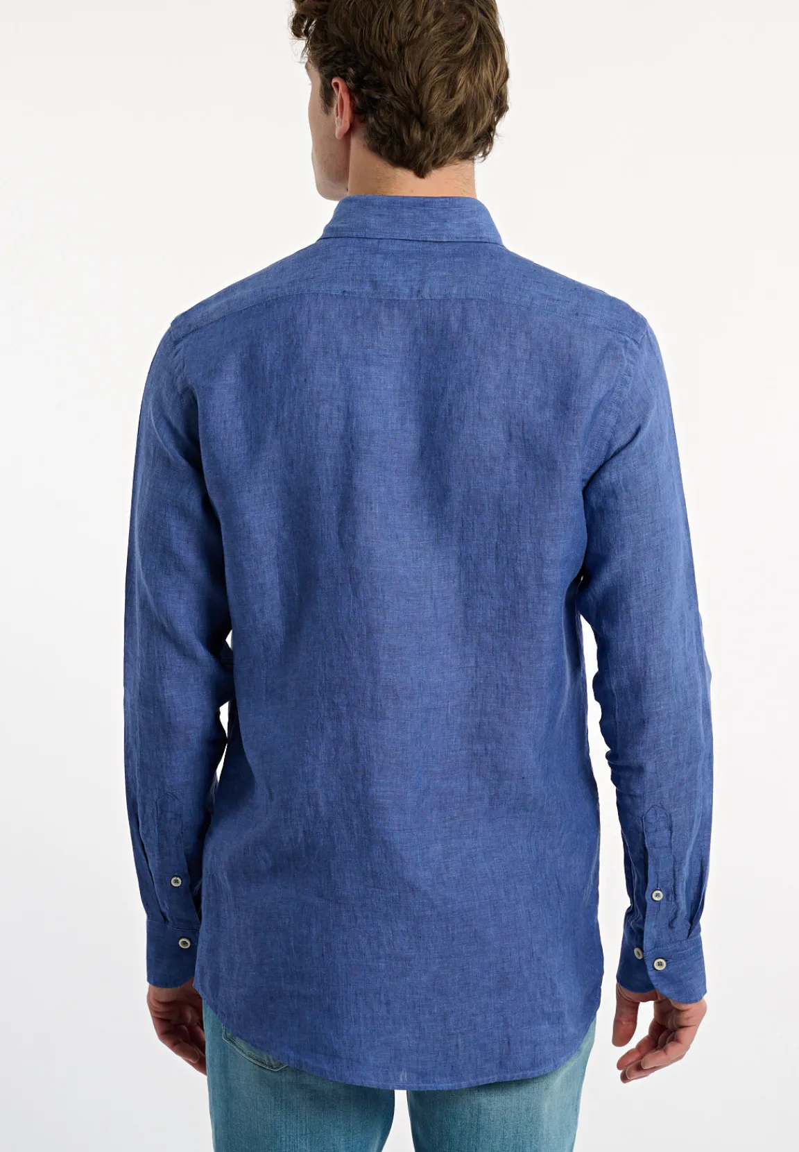 Discount River Woods Custom fit linnen hemd blauw -