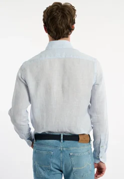 Outlet River Woods Custom fit linnen hemd blauw -