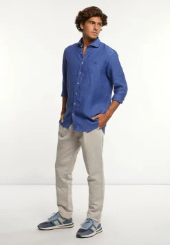 Discount River Woods Custom fit linnen hemd blauw -