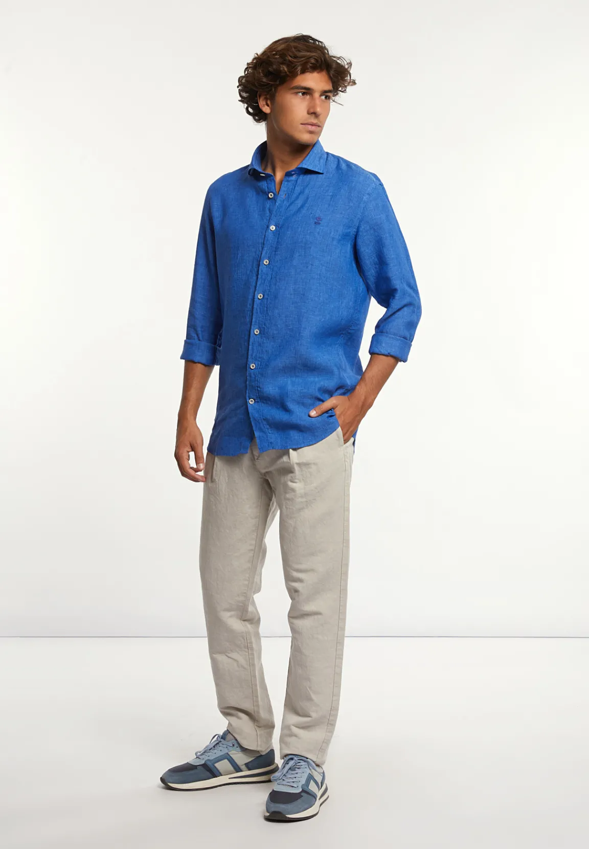 Fashion River Woods Custom fit linnen hemd blauw -