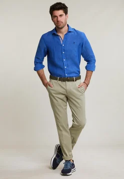 Best River Woods Custom fit linnen hemd blauw -