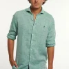 New River Woods Custom fit linnen hemd groen -