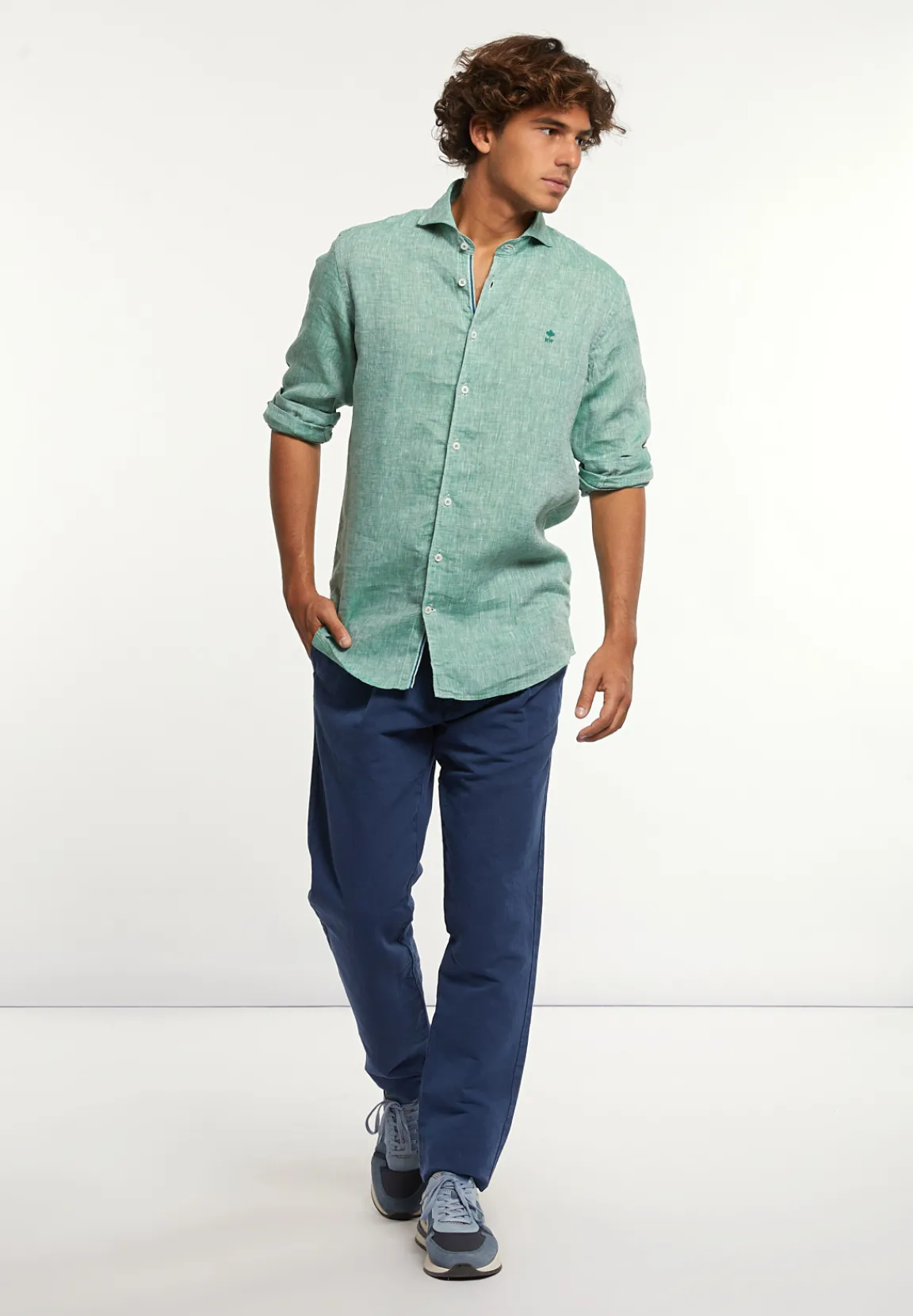 New River Woods Custom fit linnen hemd groen -