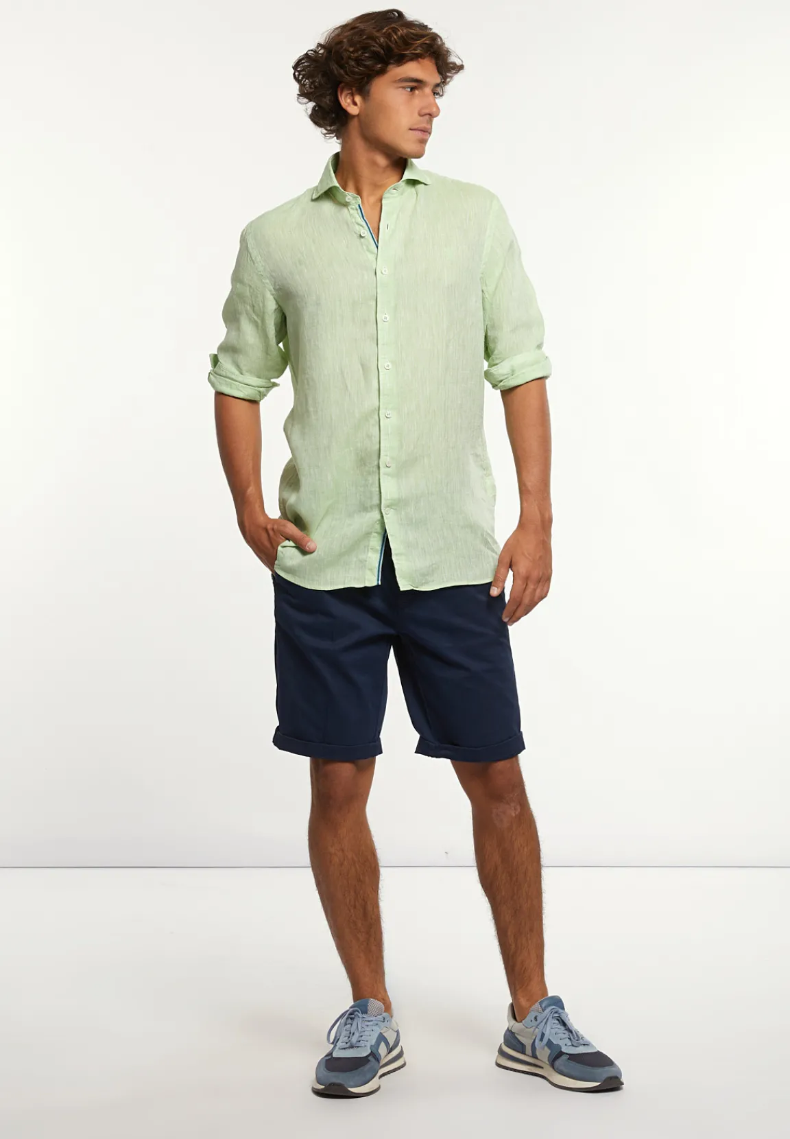 Discount River Woods Custom fit linnen hemd groen -