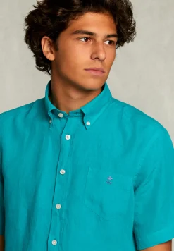 New River Woods Custom fit linnen hemd korte mouwen lime -