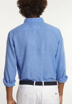 Fashion River Woods Custom fit linnen hemd lt caribbean blue -